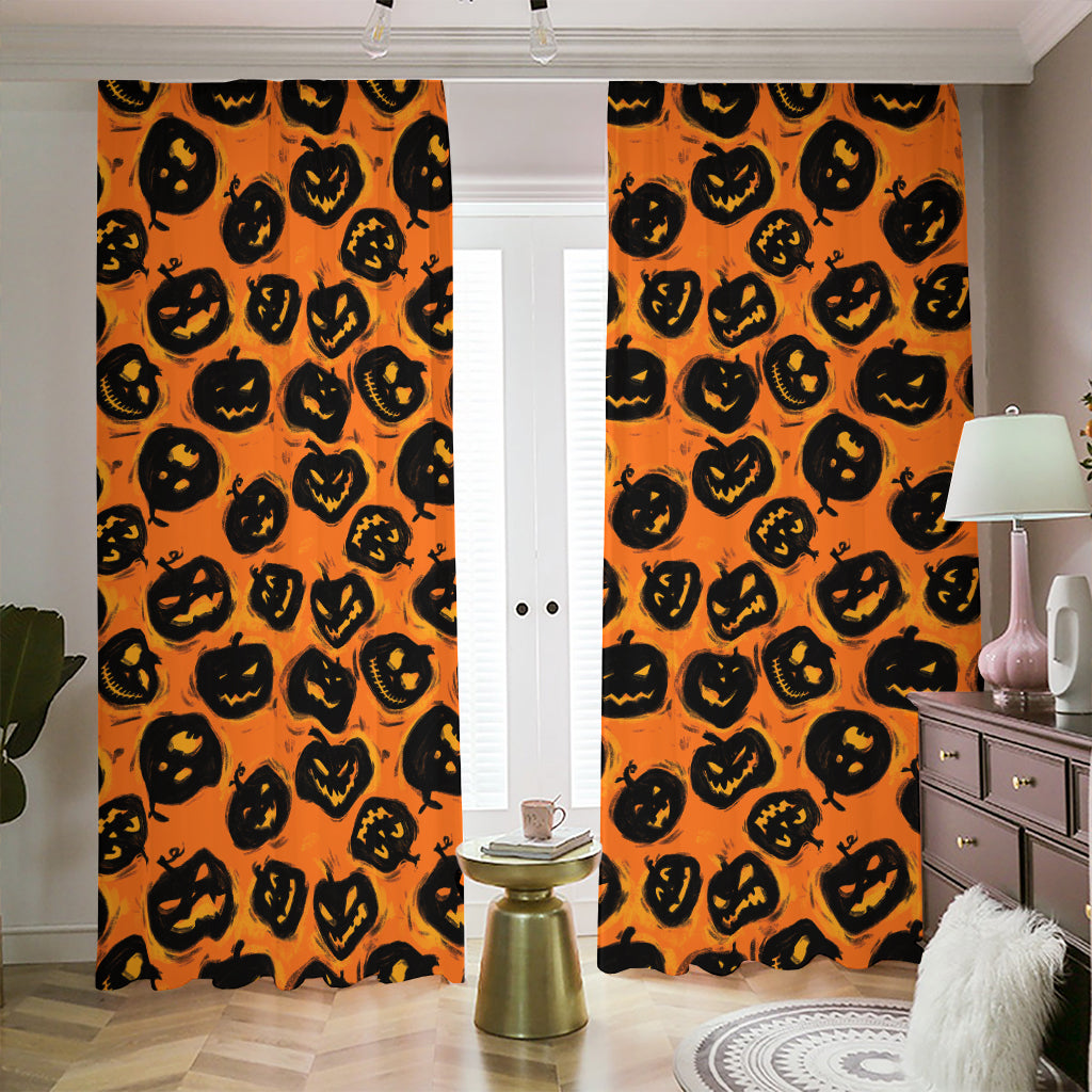 Black Halloween Pumpkin Pattern Print Blackout Pencil Pleat Curtains