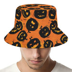 Black Halloween Pumpkin Pattern Print Bucket Hat