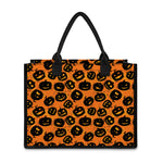 Black Halloween Pumpkin Pattern Print Canvas Tote Bag