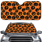 Black Halloween Pumpkin Pattern Print Car Windshield Sun Shade