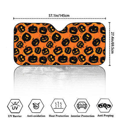 Black Halloween Pumpkin Pattern Print Car Windshield Sun Shade