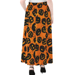 Black Halloween Pumpkin Pattern Print Chiffon Maxi Skirt