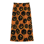 Black Halloween Pumpkin Pattern Print Cotton Front Slit Maxi Skirt