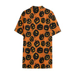 Black Halloween Pumpkin Pattern Print Cotton Hawaiian Shirt