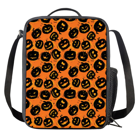 Black Halloween Pumpkin Pattern Print Crossbody Lunch Bag