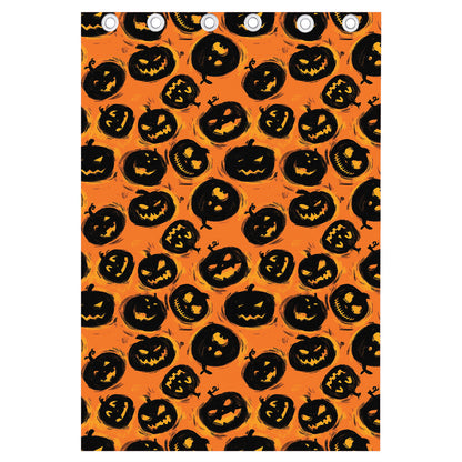 Black Halloween Pumpkin Pattern Print Curtain