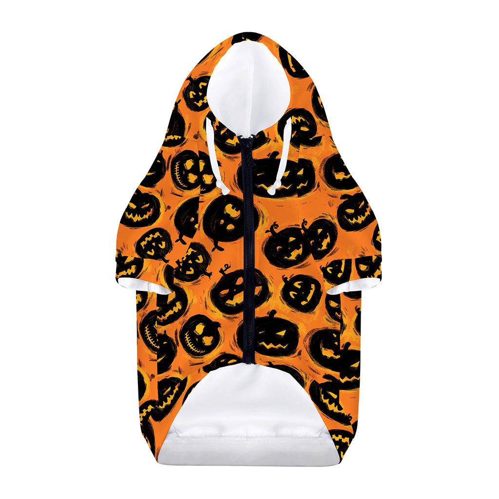 Black Halloween Pumpkin Pattern Print Dog Zip Up Hoodie