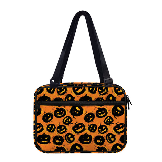 Black Halloween Pumpkin Pattern Print Double Strap Bible Bag