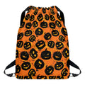 Black Halloween Pumpkin Pattern Print Drawstring Backpack