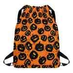Black Halloween Pumpkin Pattern Print Drawstring Backpack
