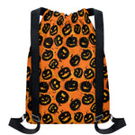 Black Halloween Pumpkin Pattern Print Drawstring Backpack