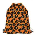 Black Halloween Pumpkin Pattern Print Drawstring Bag