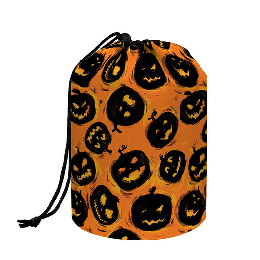 Black Halloween Pumpkin Pattern Print Drawstring Makeup Bag