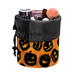 Black Halloween Pumpkin Pattern Print Drawstring Makeup Bag
