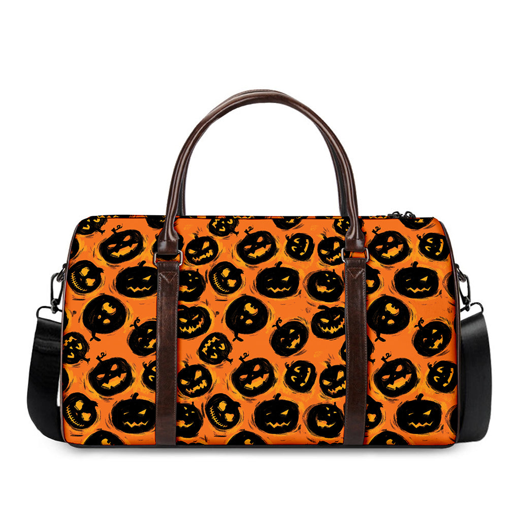 Black Halloween Pumpkin Pattern Print Duffle Bag