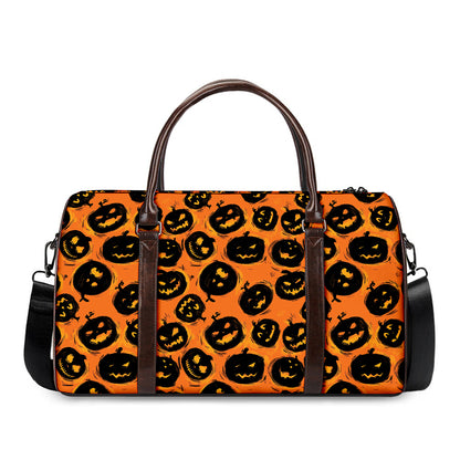 Black Halloween Pumpkin Pattern Print Duffle Bag