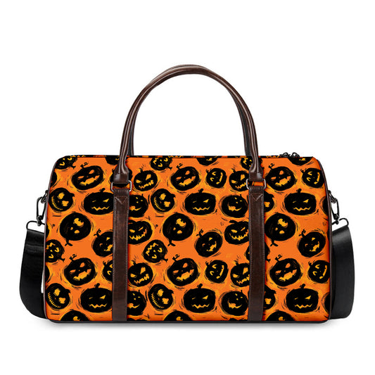 Black Halloween Pumpkin Pattern Print Duffle Bag