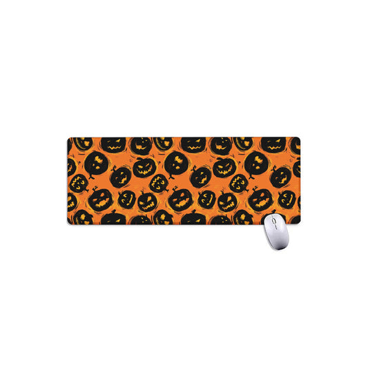 Black Halloween Pumpkin Pattern Print Extended Mouse Pad