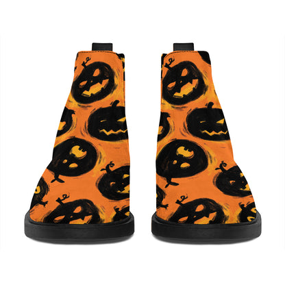 Black Halloween Pumpkin Pattern Print Flat Ankle Boots