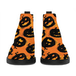 Black Halloween Pumpkin Pattern Print Flat Ankle Boots