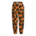 Black Halloween Pumpkin Pattern Print Fleece Lined Knit Pants