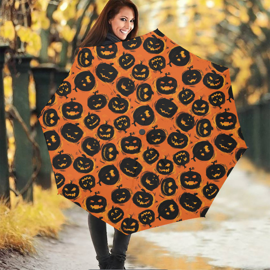 Black Halloween Pumpkin Pattern Print Foldable Umbrella