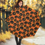 Black Halloween Pumpkin Pattern Print Foldable Umbrella