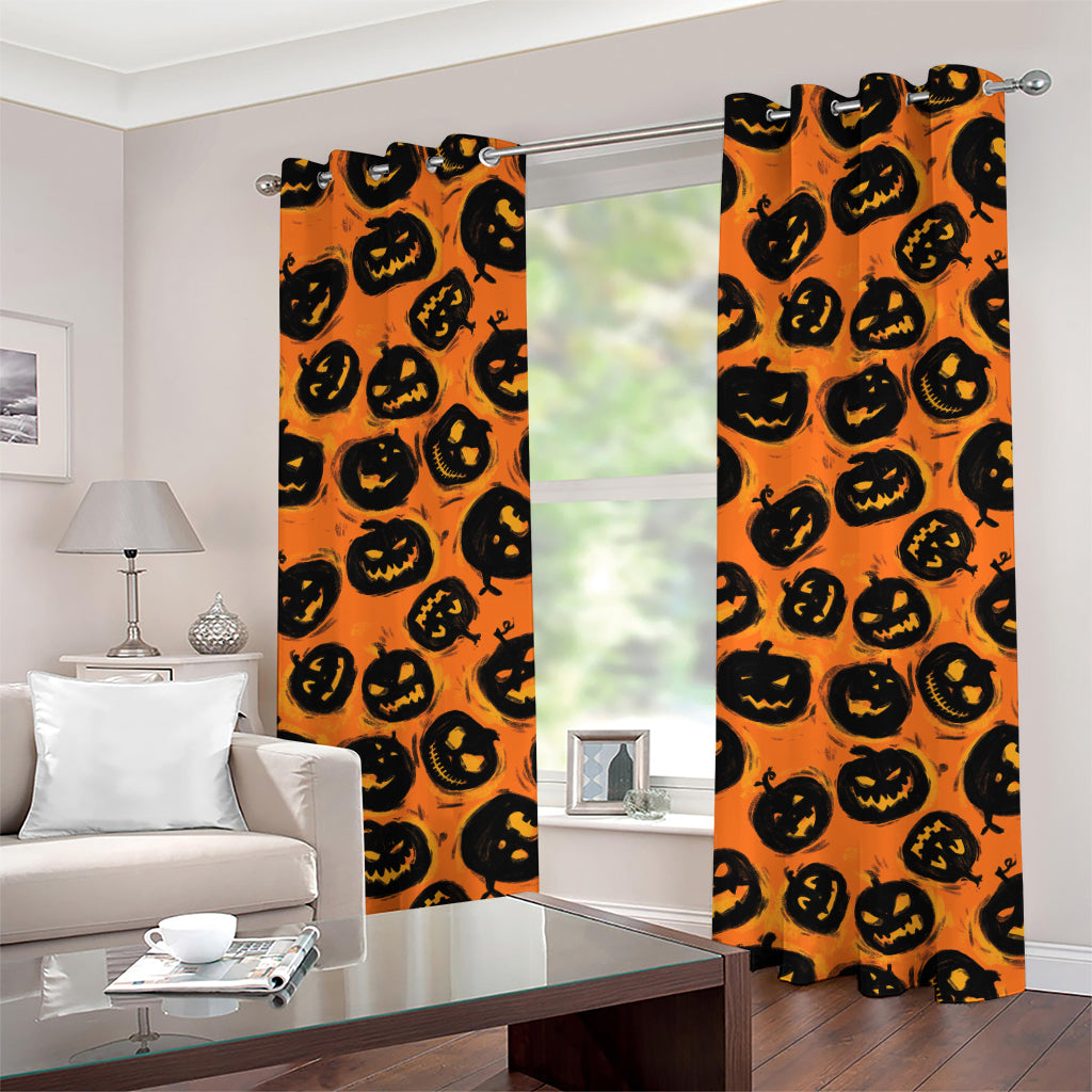 Black Halloween Pumpkin Pattern Print Grommet Curtains