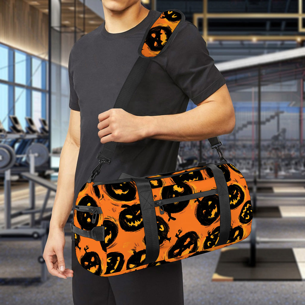 Black Halloween Pumpkin Pattern Print Gym Bag