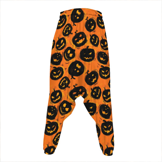 Black Halloween Pumpkin Pattern Print Hammer Pants