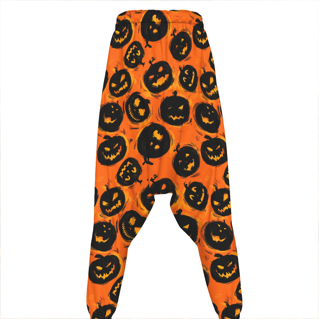 Black Halloween Pumpkin Pattern Print Hammer Pants