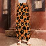 Black Halloween Pumpkin Pattern Print Harem Pants