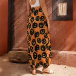 Black Halloween Pumpkin Pattern Print Harem Pants