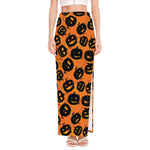 Black Halloween Pumpkin Pattern Print High Slit Maxi Skirt