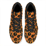 Black Halloween Pumpkin Pattern Print High Top Leather Sneakers