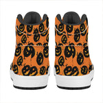 Black Halloween Pumpkin Pattern Print High Top Leather Sneakers