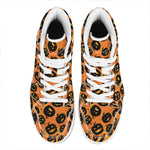 Black Halloween Pumpkin Pattern Print High Top Leather Sneakers