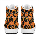 Black Halloween Pumpkin Pattern Print High Top Leather Sneakers