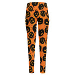 Black Halloween Pumpkin Pattern Print High-Waisted Pocket Leggings