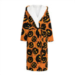 Black Halloween Pumpkin Pattern Print Hooded Bathrobe