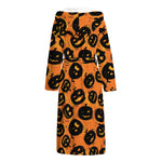 Black Halloween Pumpkin Pattern Print Hooded Bathrobe