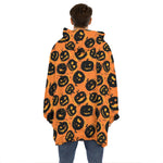 Black Halloween Pumpkin Pattern Print Hoodie Blanket