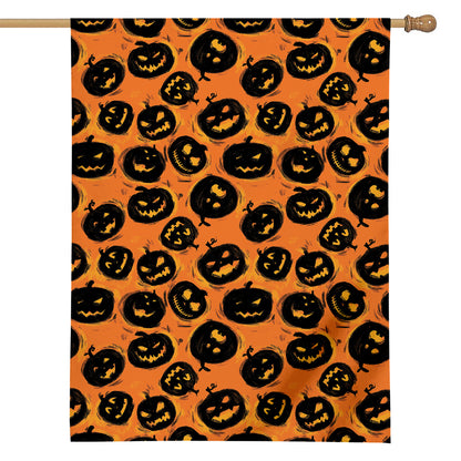 Black Halloween Pumpkin Pattern Print House Flag