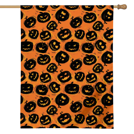 Black Halloween Pumpkin Pattern Print House Flag
