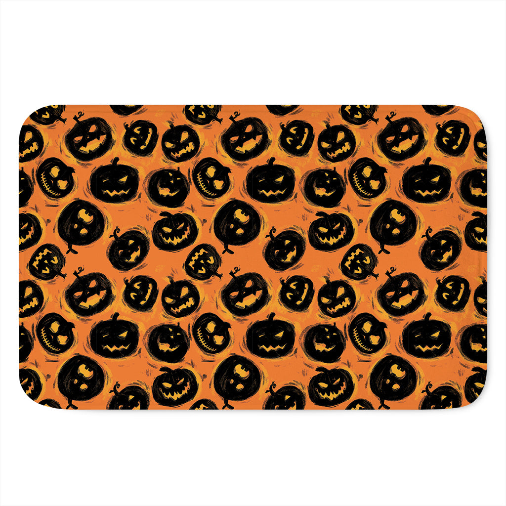 Black Halloween Pumpkin Pattern Print Indoor Door Mat