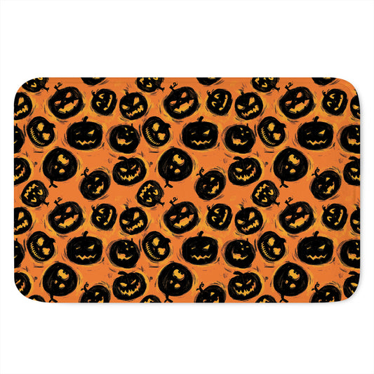 Black Halloween Pumpkin Pattern Print Indoor Door Mat