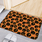 Black Halloween Pumpkin Pattern Print Indoor Door Mat