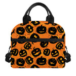 Black Halloween Pumpkin Pattern Print Insulated Lunch Bag