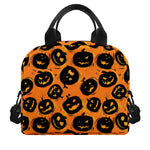 Black Halloween Pumpkin Pattern Print Insulated Lunch Bag
