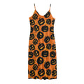 Black Halloween Pumpkin Pattern Print Jersey Midi Cami Dress